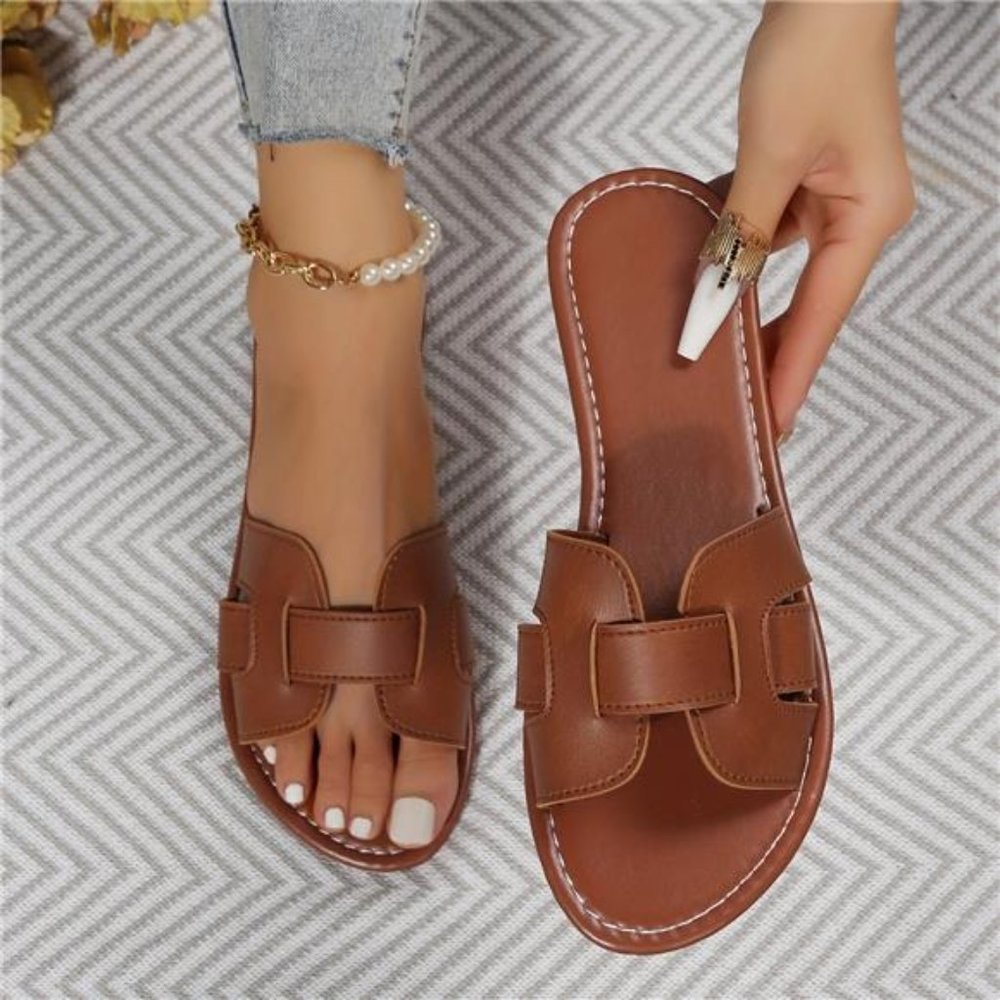 Comfy Flat Open Round Toe Non Slip Sandals, Outdoor Beach Slippers